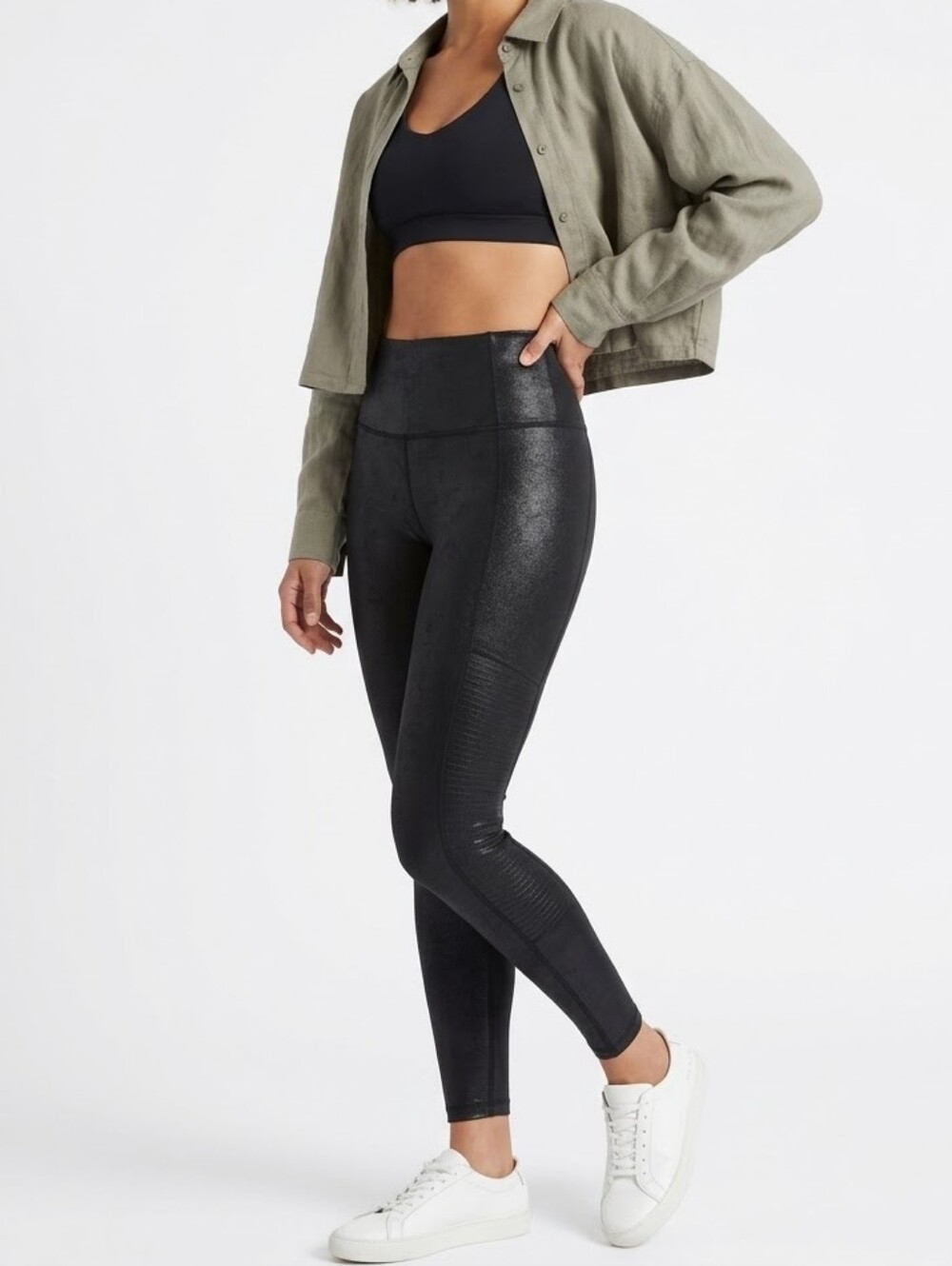 Knix High Rise Contour Compression Papaya Metallic Leggings Pants Black Sz Large